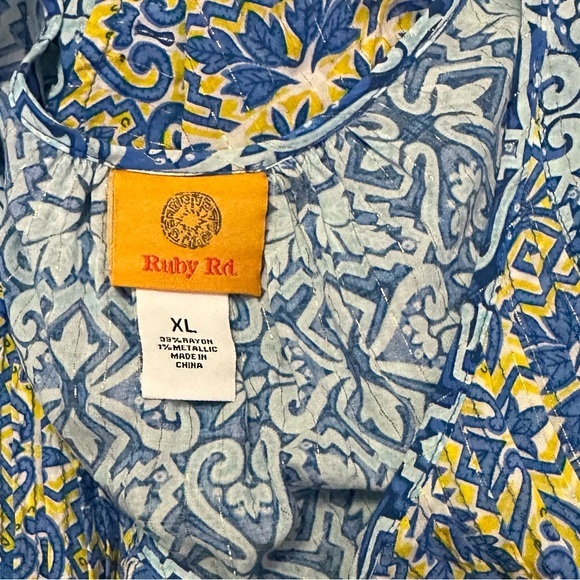 Ruby Rd. Blue and Yellow Patterned Blouse - Picture 5 of 5